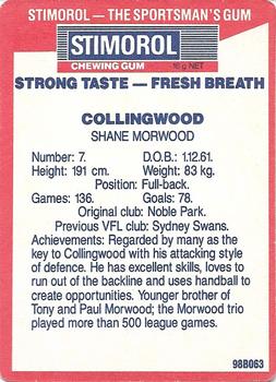 1990 AFL Scanlens Stimorol #55 Shane Morwood Back